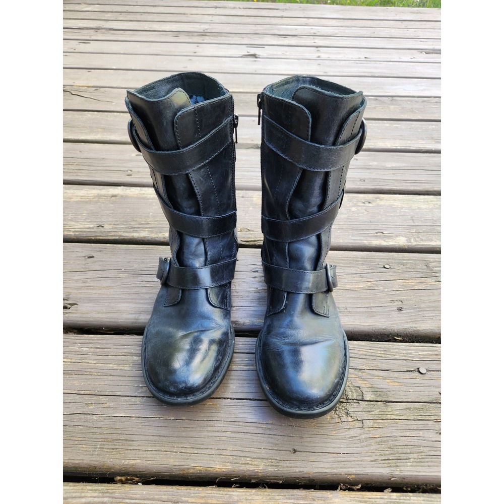 Born Alamid Moto Boots Navy Blue Leather Multi Strap Buckle Mid Calf Size 7.5M - Picture 4 of 8